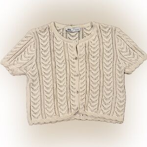 Zara Beige Open-Knit Women's Cardigan